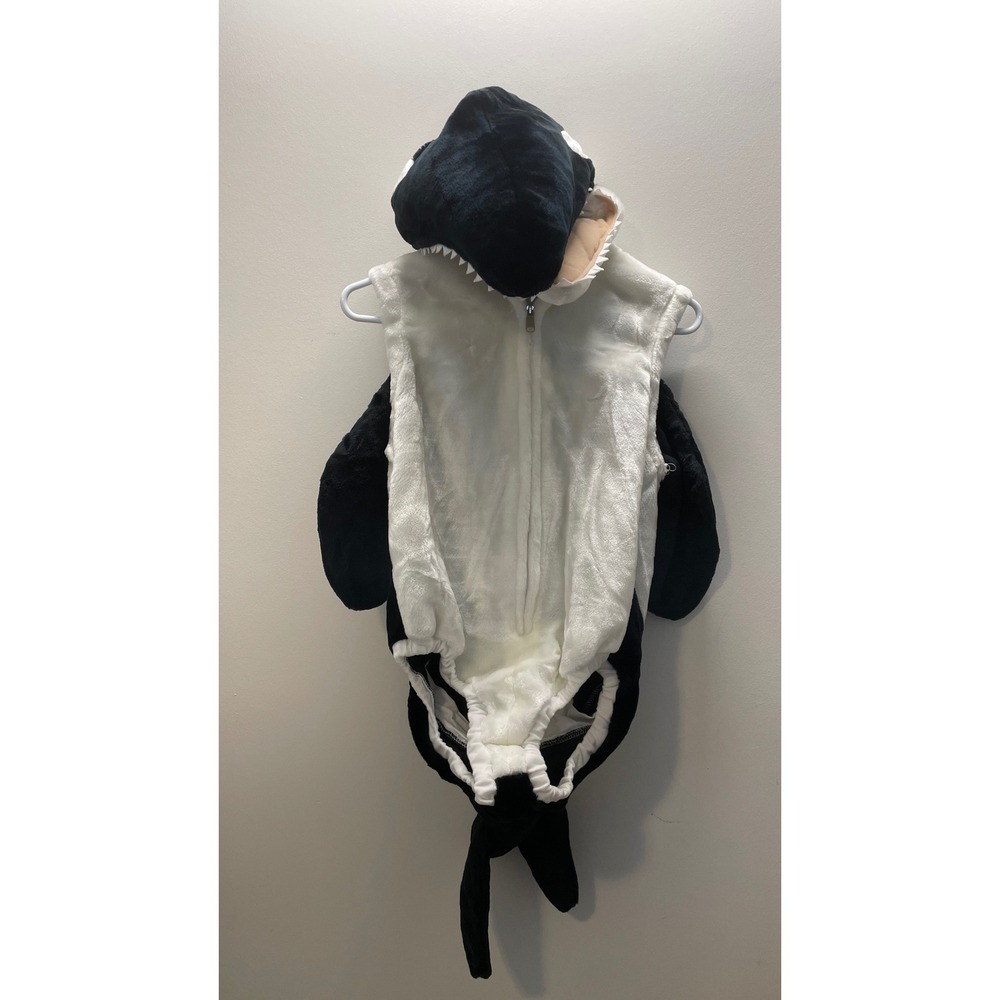 Vintage Kids Orca Killer Whale Costume Plush Sleeveless Hooded Bodysuit L 6-7